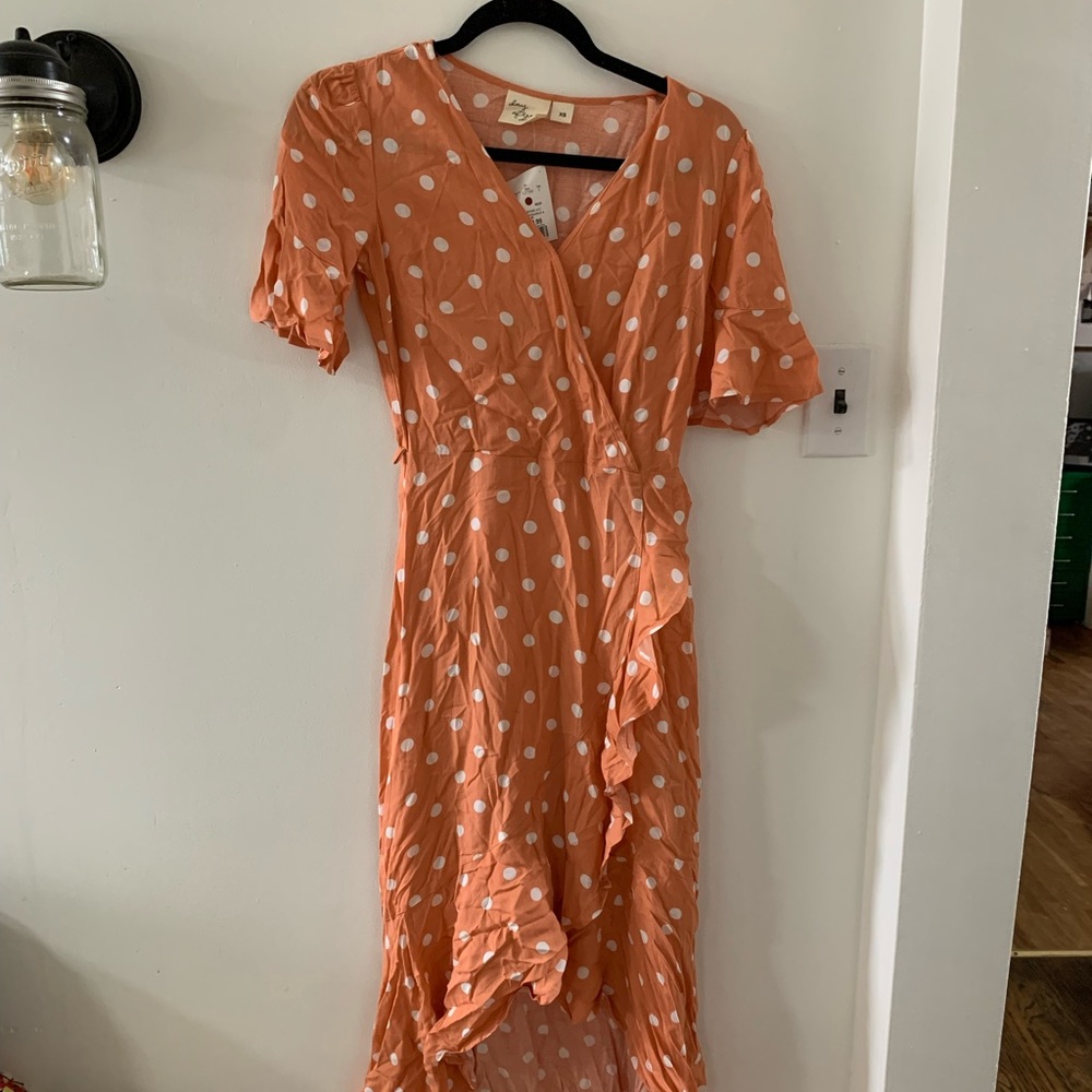NWT cottagecore peach polka dot wrap dress